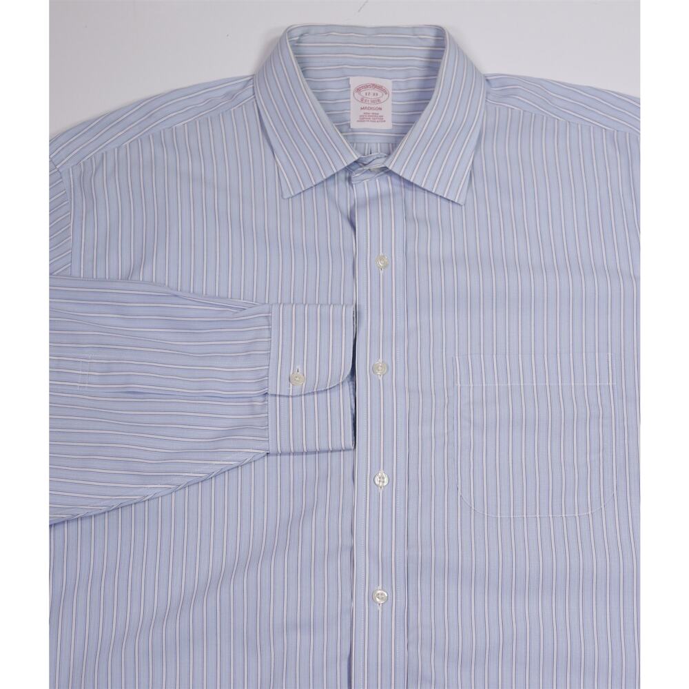 Brooks Brothers Madison Non-Iron Light Blue Striped Cotton Dress Shirt 17-33